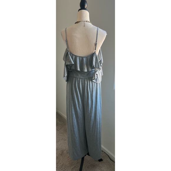 NWT TIME & TRU Gray Cold Shoulder Adjustable Straps Wide Leg Romper Jumpsuit XL - Picture 5 of 9